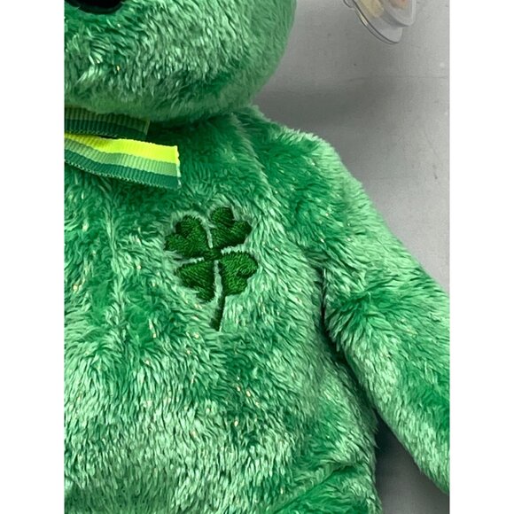 TY dublin bear green 2002 bow clover beanie buddie collection soft 8" plush READ - Picture 8 of 8